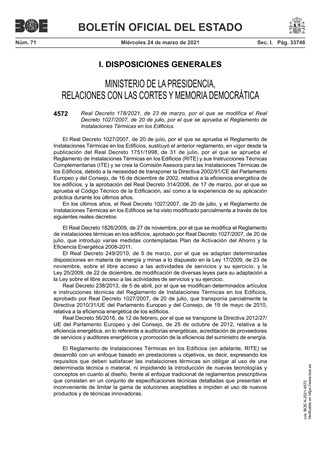 Real Decreto 178/2021, de 23 de marzo, por el que se modifica el Real Decreto 1027/2007